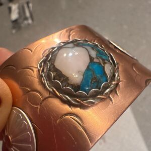 Bracelet, Turquoise & Opal Copper Cuff, NEW, sterling accents, Handmade, Artisan